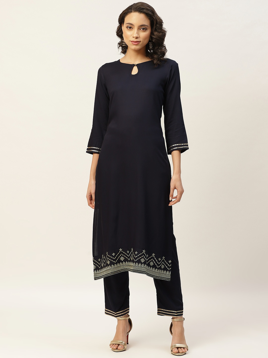 

Shae by SASSAFRAS Women Navy Blue Solid Kurta with Trousers