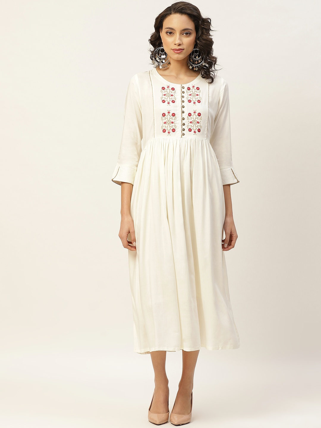 

Shae by SASSAFRAS Women Off-White Embroidered A-Line Dress