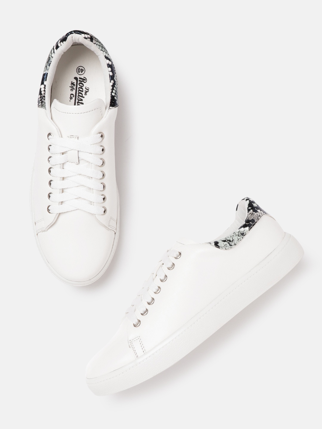 

The Roadster Lifestyle Co Women White Sneakers with Snakeskin Textured Detail