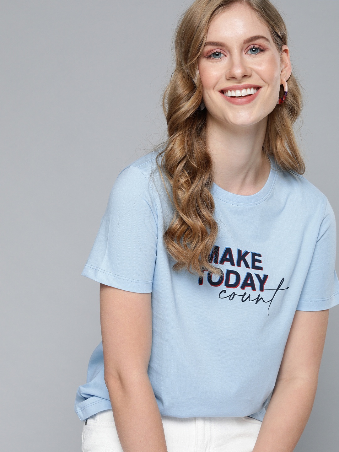 

Mast & Harbour Women Blue Printed Round Neck T-shirt