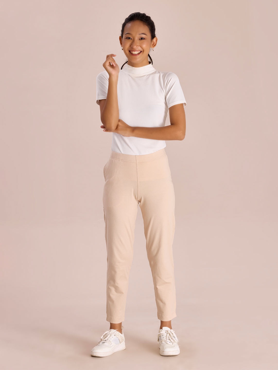 Go Colors Women Beige Regular Fit Solid Regular Trousers