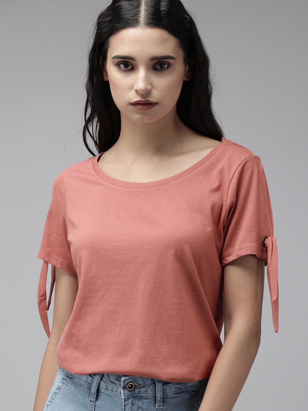 

The Roadster Lifestyle Co Pink Solid Pure Cotton Regular Top