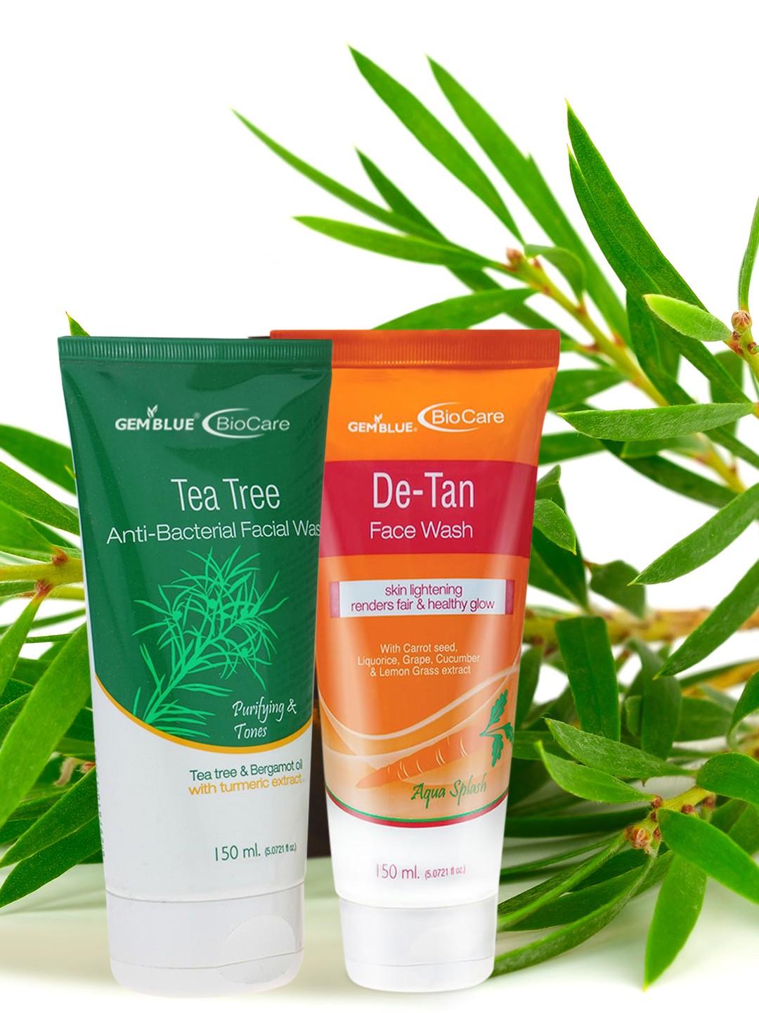 

GEMBLUE BioCare De Tan Face Wash & Tea Tree Anti-bacterial Face Wash 150 ml Combo of 2, Orange
