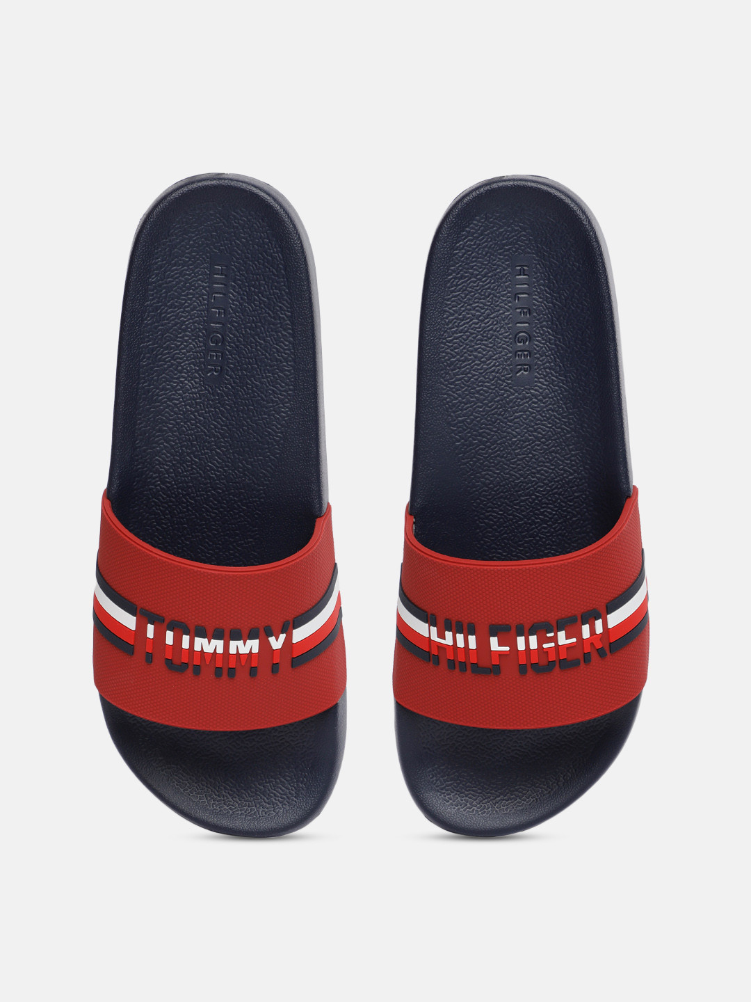 

Tommy Hilfiger Men Red & Navy Blue Printed Sliders