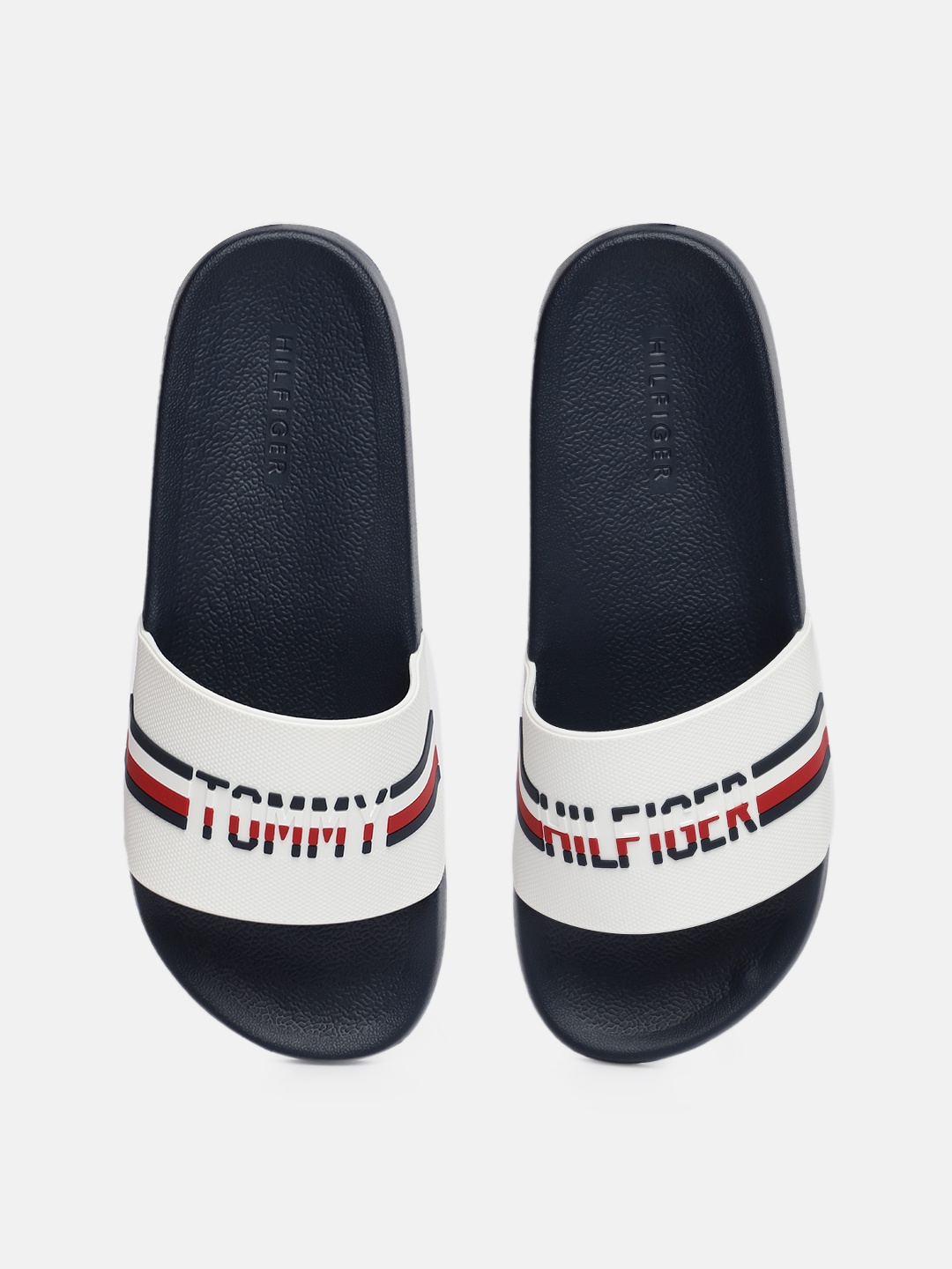 

Tommy Hilfiger Men White & Navy Blue TMELIAN Printed Sliders