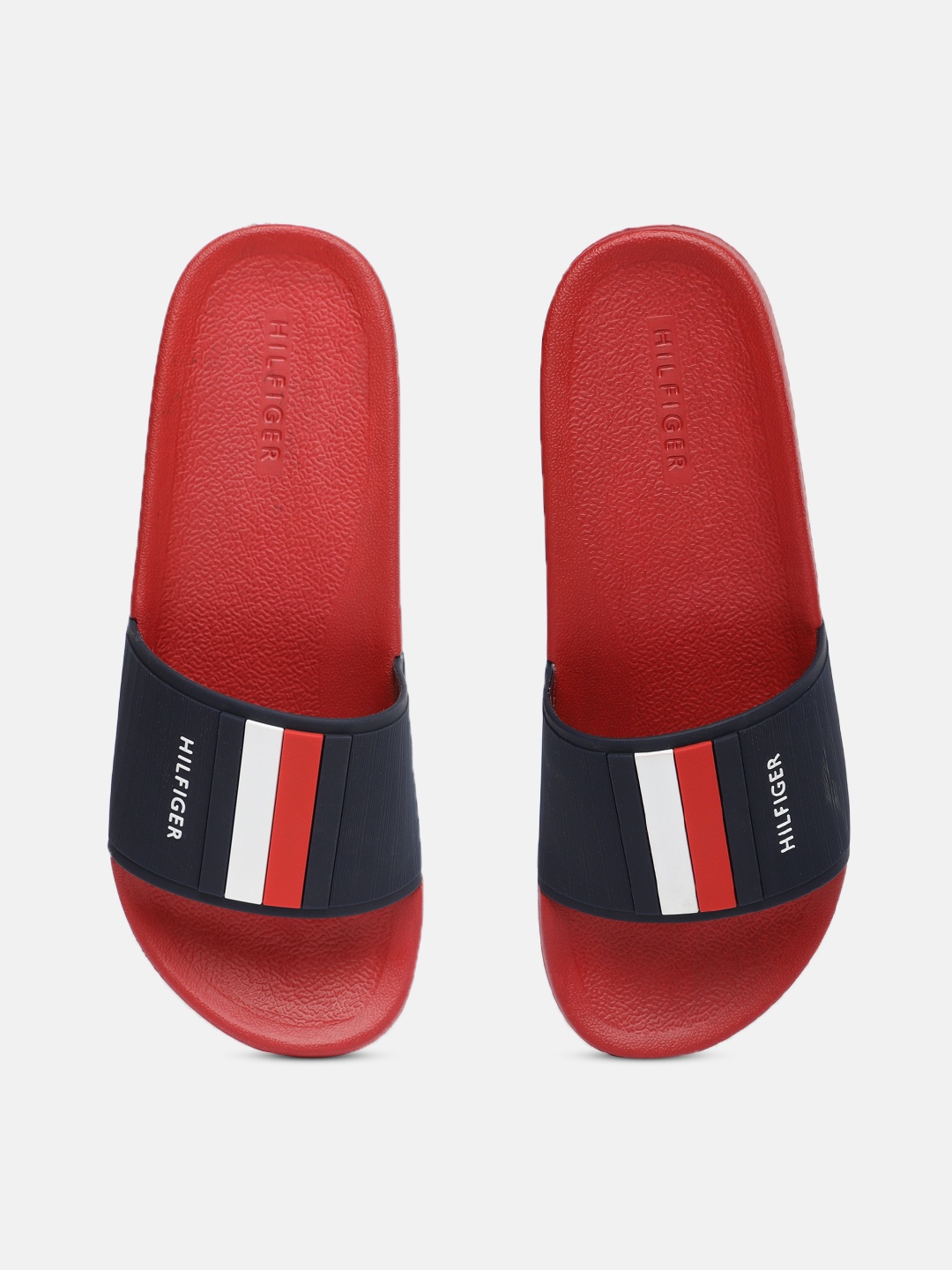 

Tommy Hilfiger Men Red & Navy Blue Striped TMEASTERN Sliders