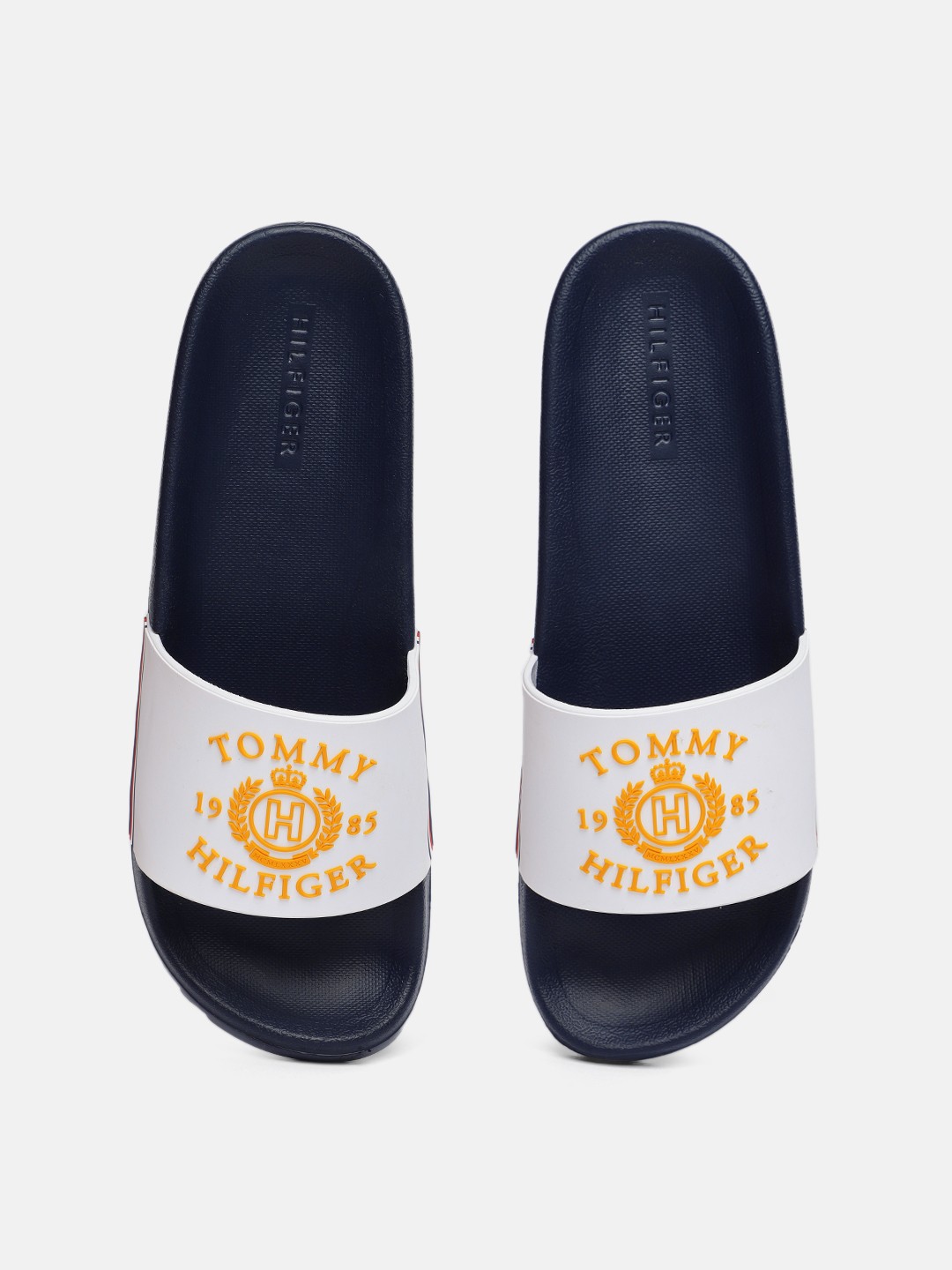 

Tommy Hilfiger Men White & Yellow Printed Sliders