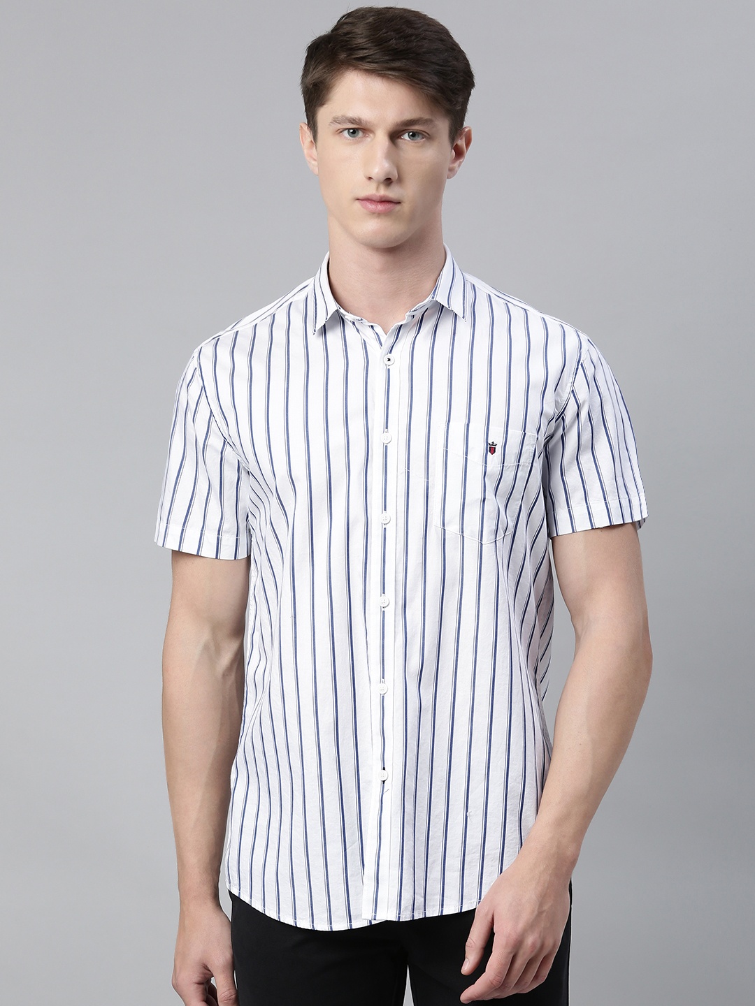 

Louis Philippe Sport Men White & Blue Slim Fit Striped Casual Shirt
