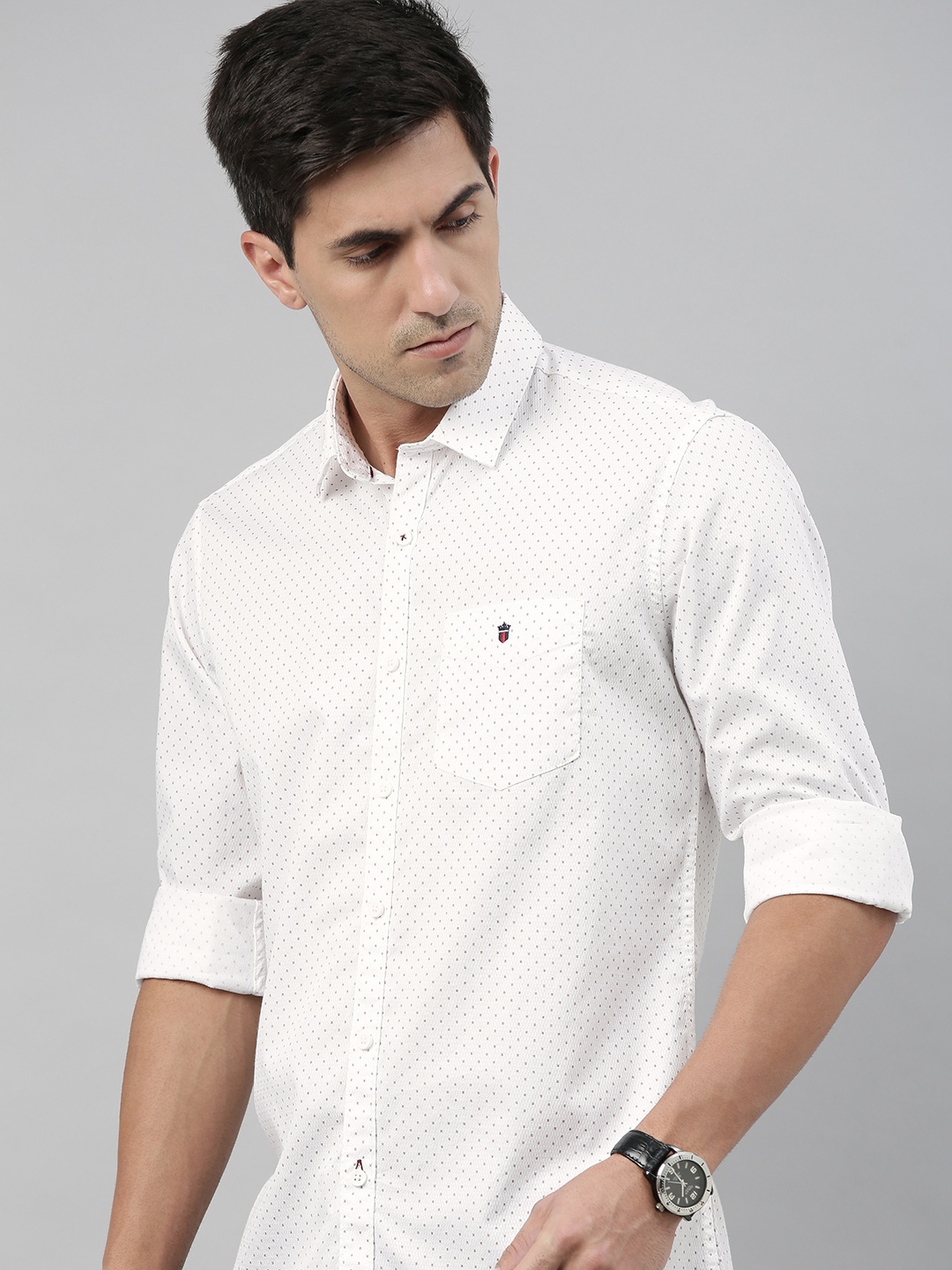 

Louis Philippe Sport Men White & Brown Slim Fit Micro Printed Casual Shirt