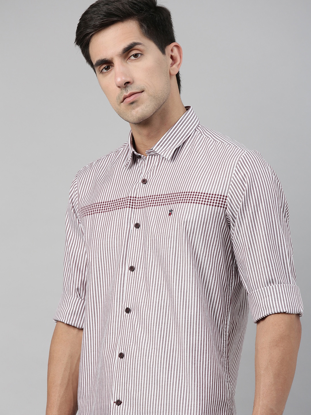 

Louis Philippe Sport Men Maroon & White Slim Fit Striped Casual Shirt