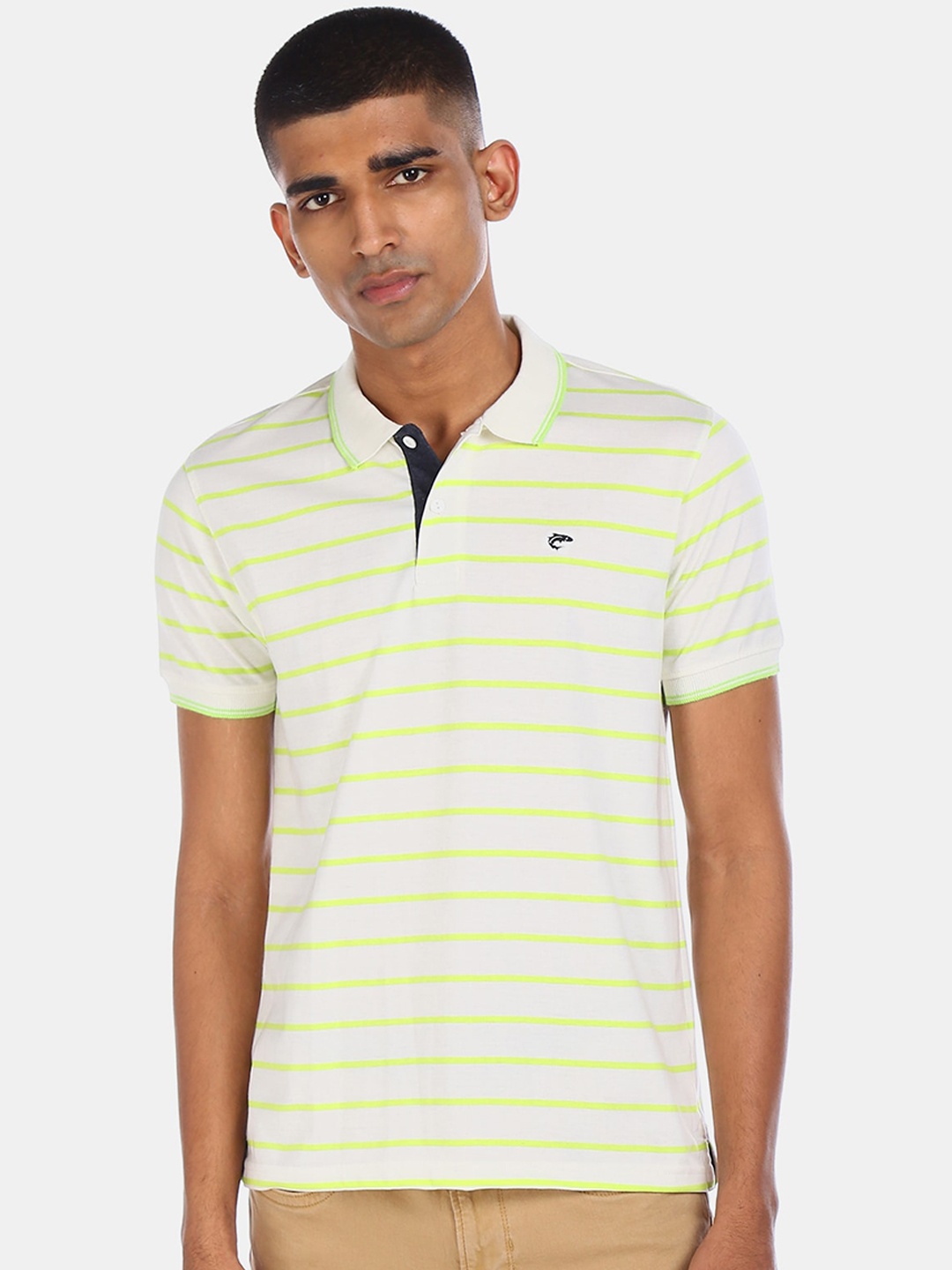 

Ruggers Men Off-White Striped Polo Collar T-shirt