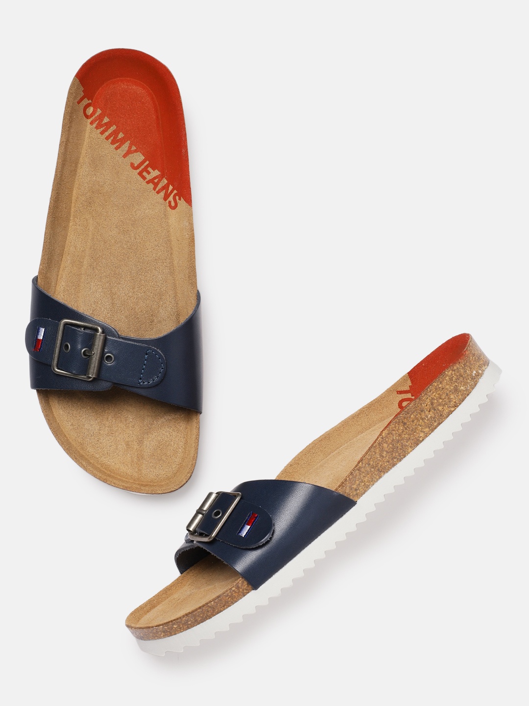 

Tommy Hilfiger Women Navy Blue Solid ESSENTIAL MOLDED Leather Open Toe Flats