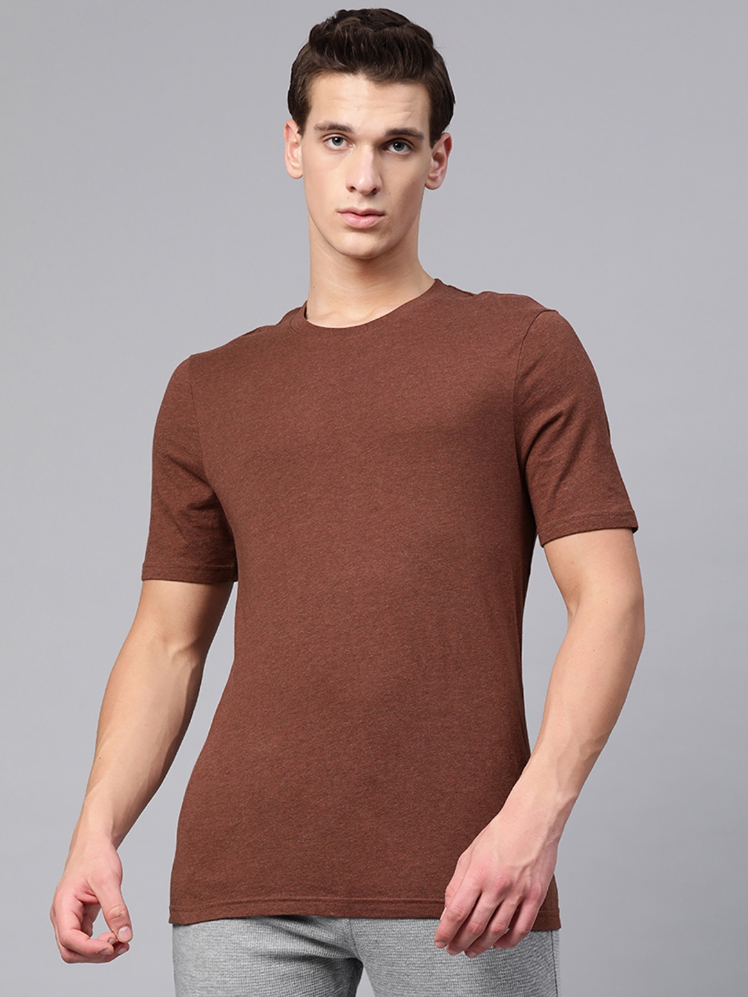 

Marks & Spencer Men Rust Brown Cotton Solid Round Neck T-shirt