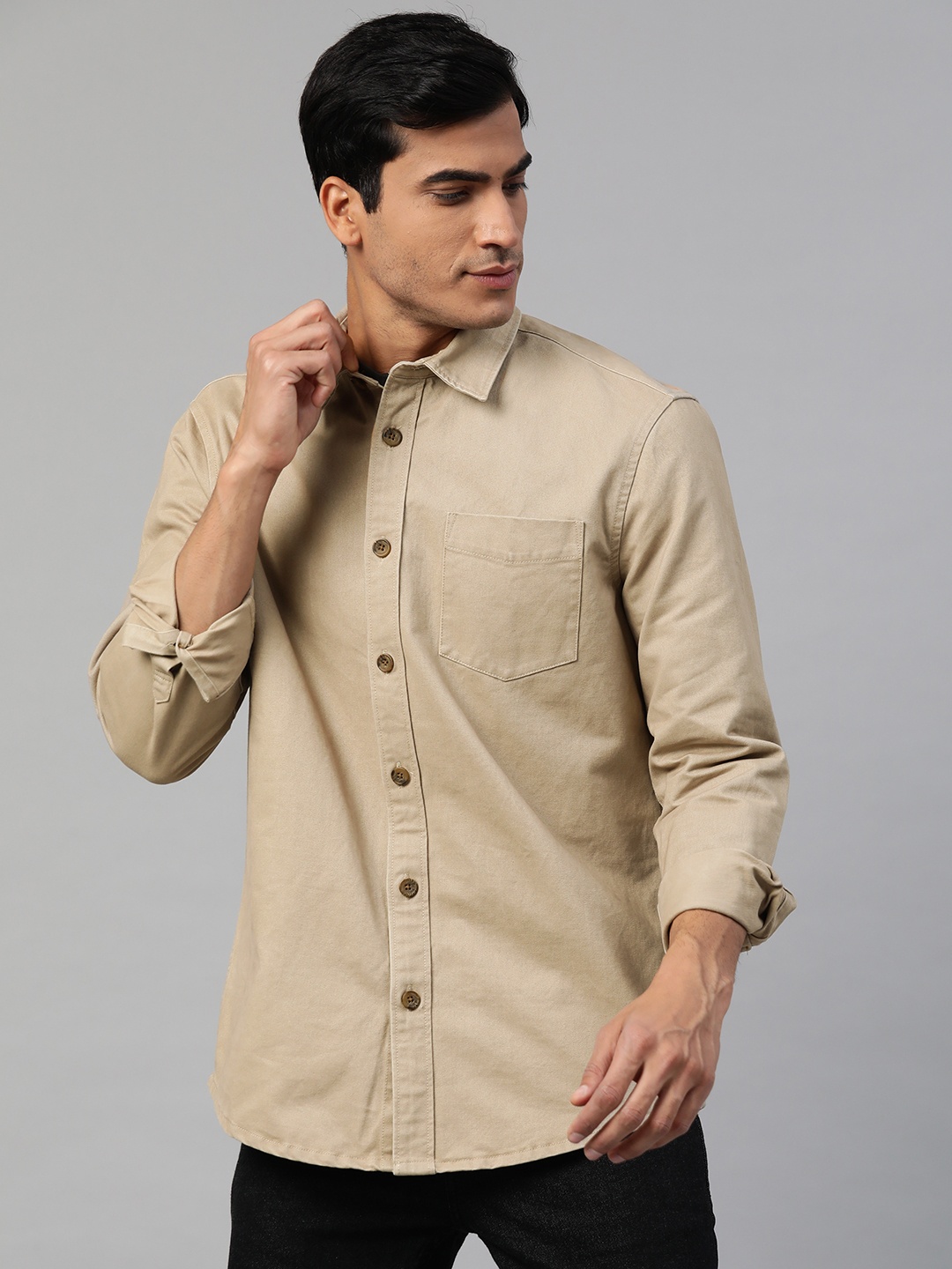 

Marks & Spencer Men Beige Pure Cotton Solid Casual Shirt