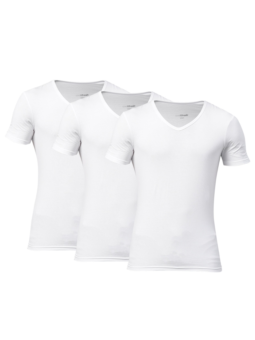 

Marks & Spencer Men Pack of 3 Solid V-Neck T-shirts, White