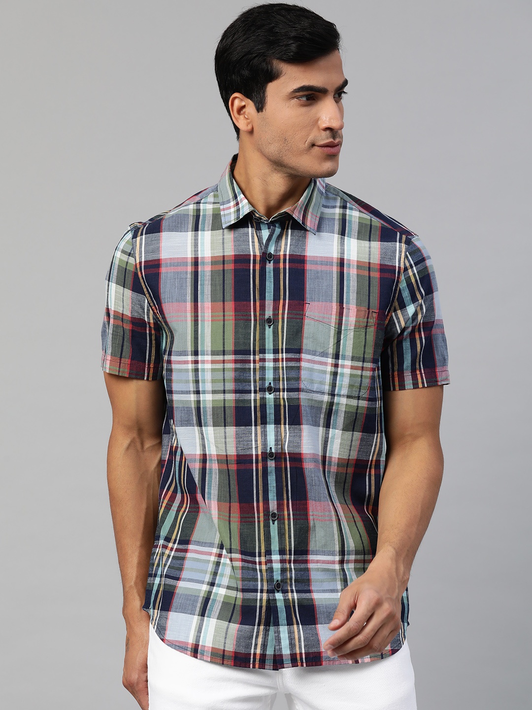 

Marks & Spencer Men Green & White Regular Fit Checked Pure Cotton Casual Shirt