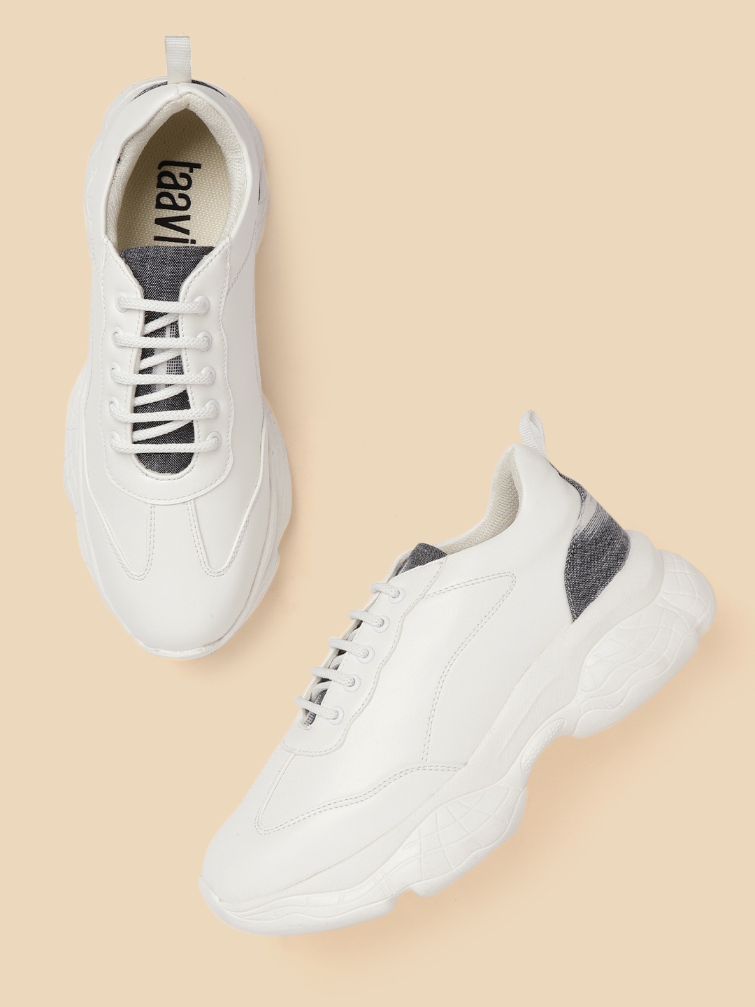 

Taavi Women White & Black Handcrafted Flatform Sneakers with Printed Detail