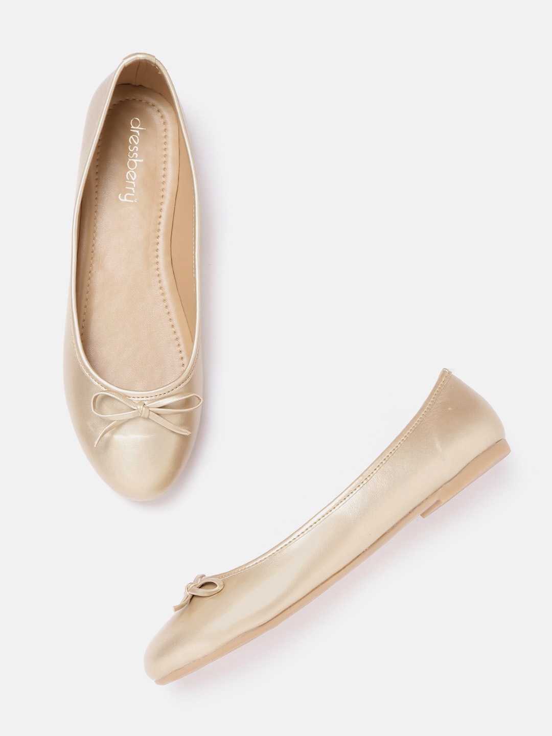 

DressBerry Women Gold-Toned Sheen Effect Bow Detail Ballerinas