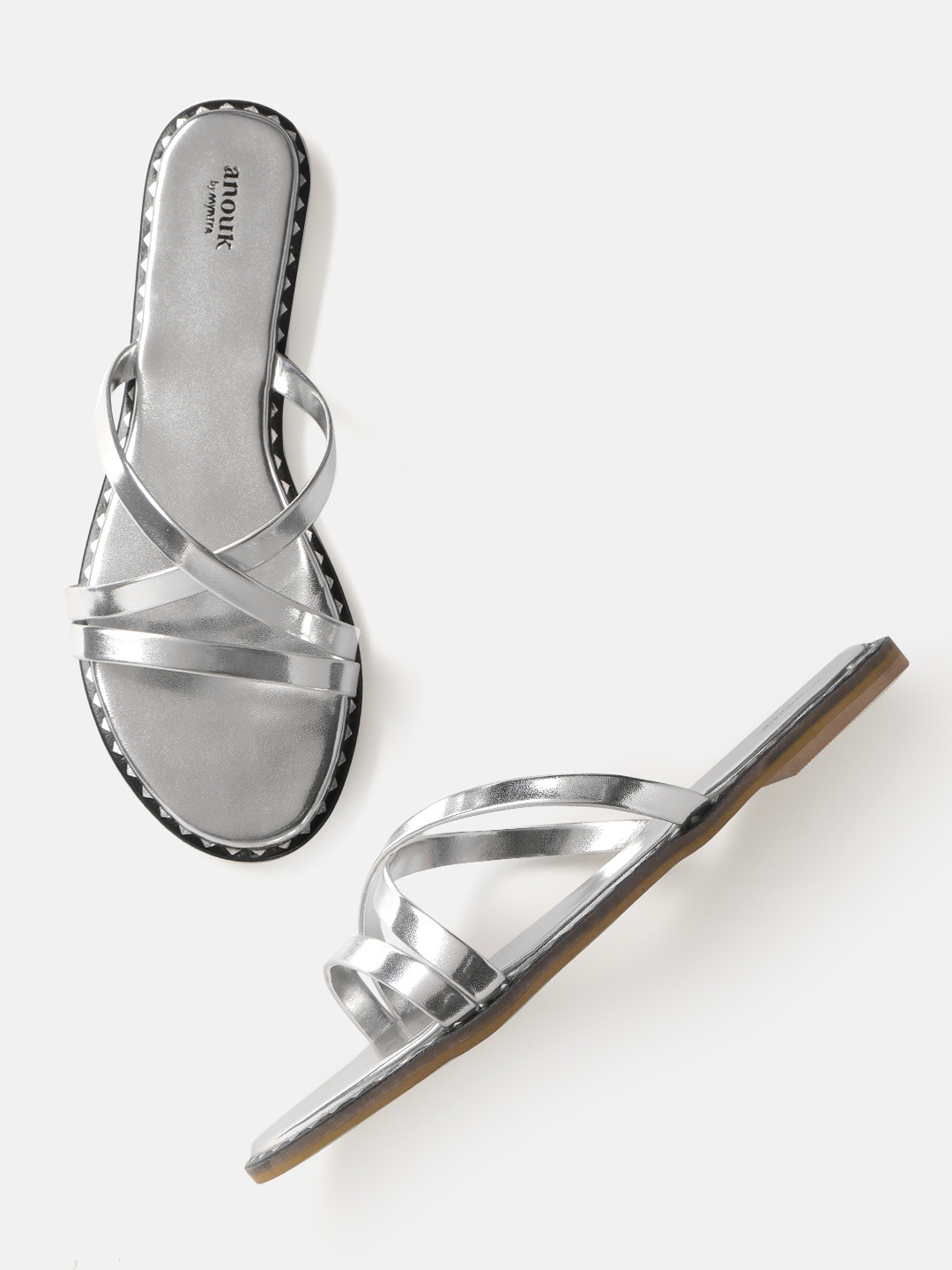 

Anouk Women Silver-Toned Solid Handcrafted Strappy Open Toe Flats