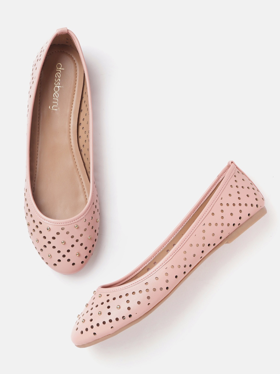 

DressBerry Women Light Pink Circular Laser Cut Ballerinas with Studded Detail