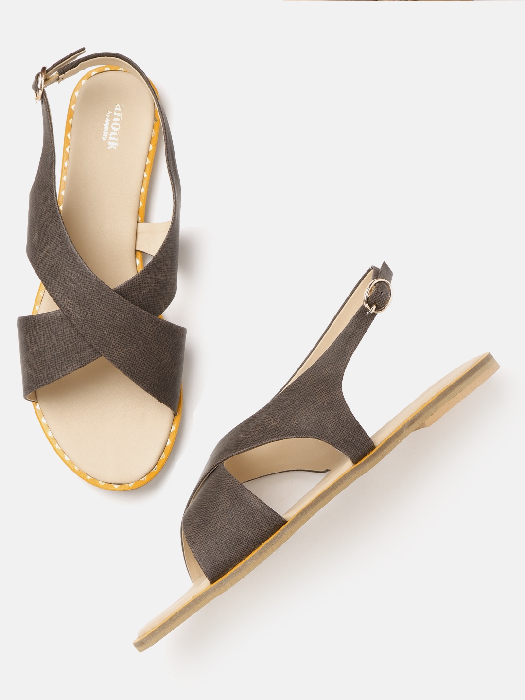 

Anouk Women Coffee Brown Textured Handcrafted Open Toe Flats