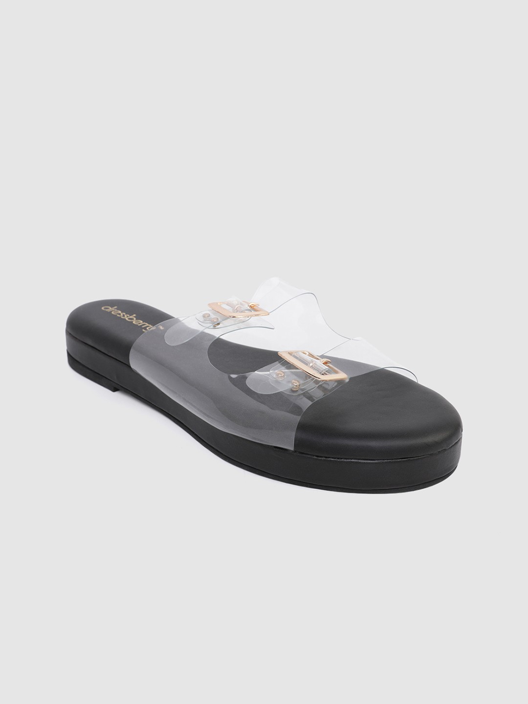 

DressBerry Women Black with Transparent Straps Open Toe Flats