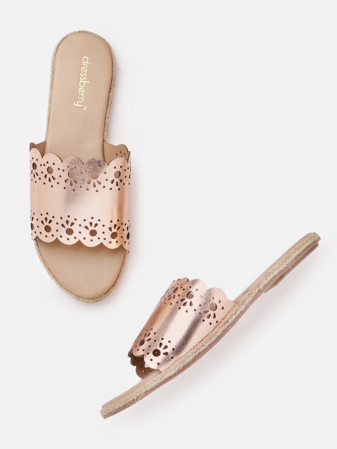

DressBerry Women Rose Gold-Toned Laser Cut Open Toe Flats