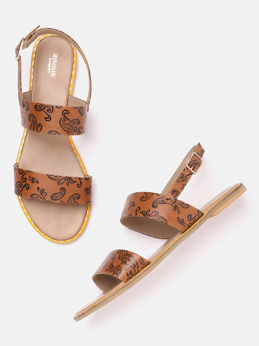 

Anouk Women Brown & Black Paisley Print Open Toe Flats