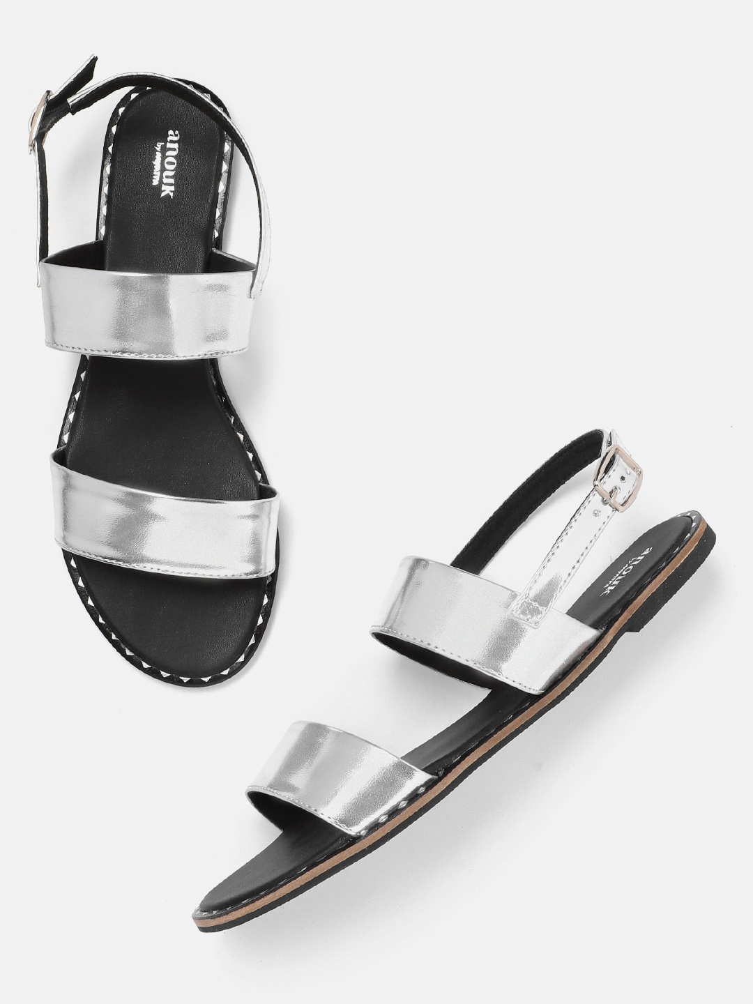 

Anouk Women Silver-Toned Solid Open Toe Flats