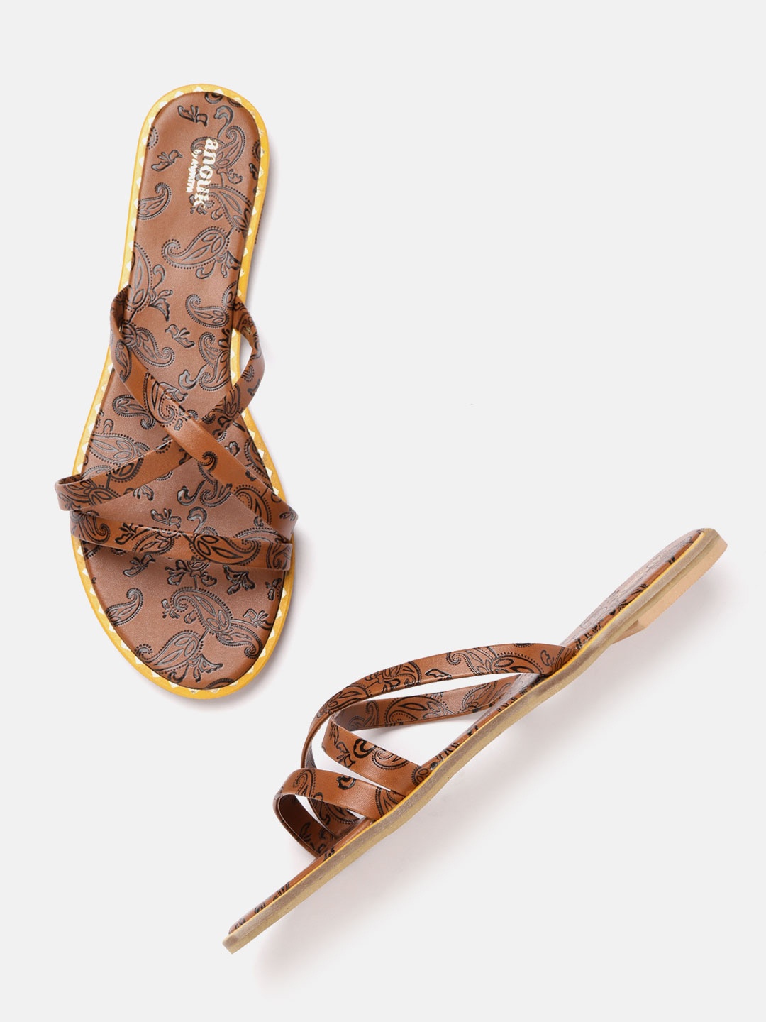

Anouk Women Brown & Black Paisley Print Open Toe Flats