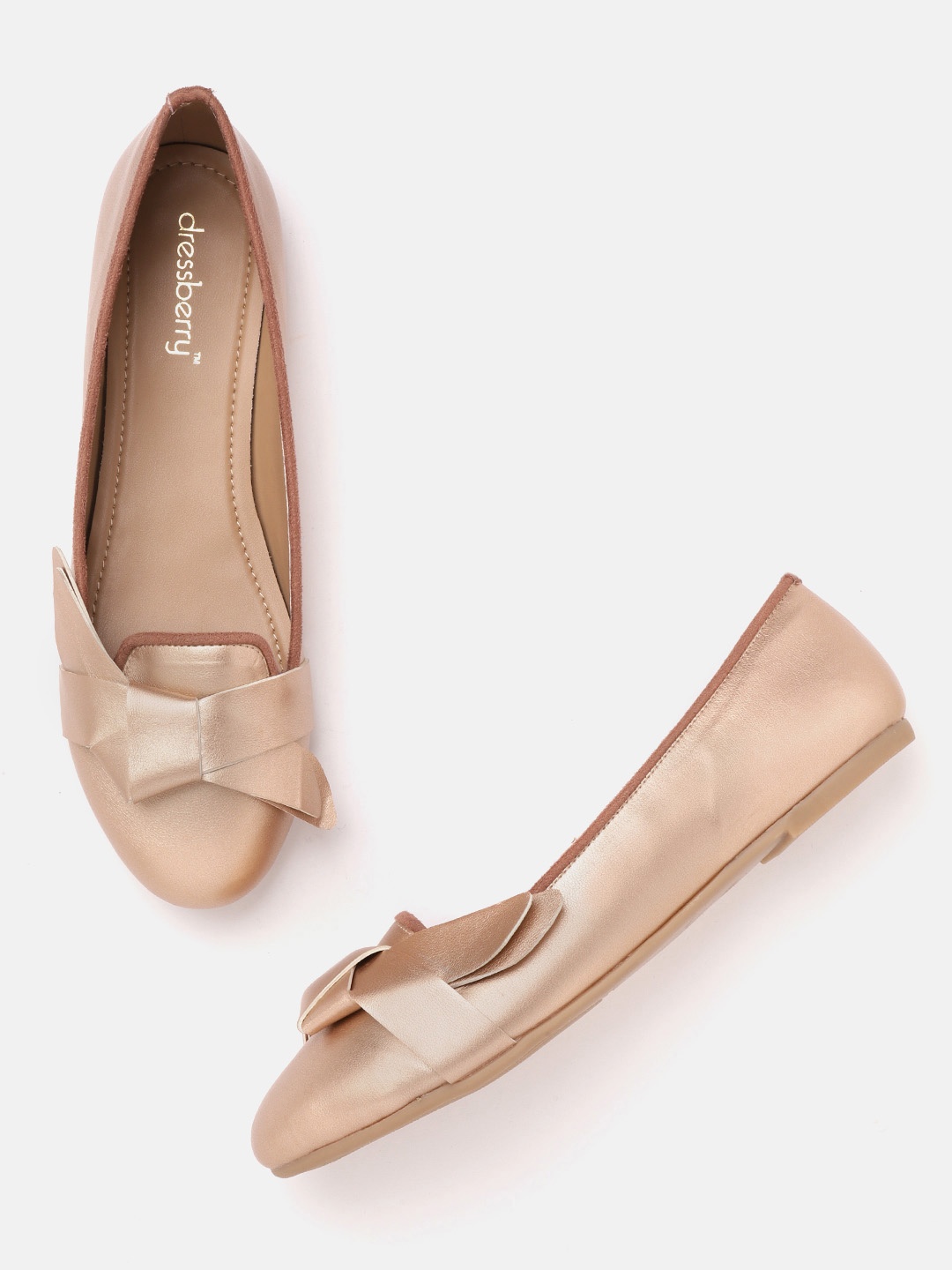 

DressBerry Women Rose Gold-Toned Solid Ballerinas with Bow Detail