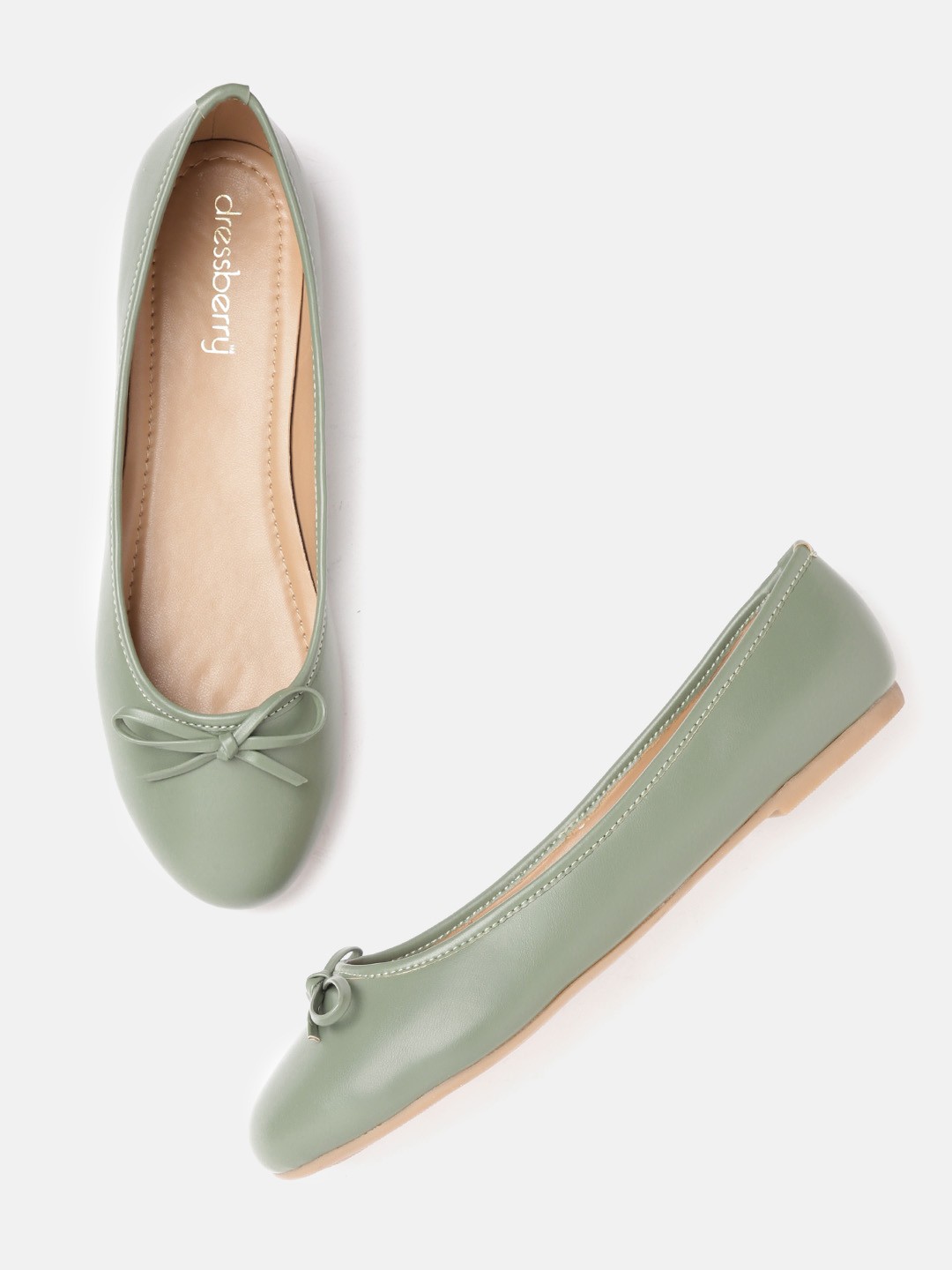 

DressBerry Women Green Solid Ballerinas with Bow Detail