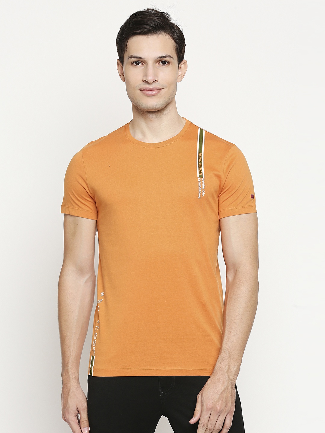 

Being Human Men Orange Brand Logo Pure Cotton T-shirt