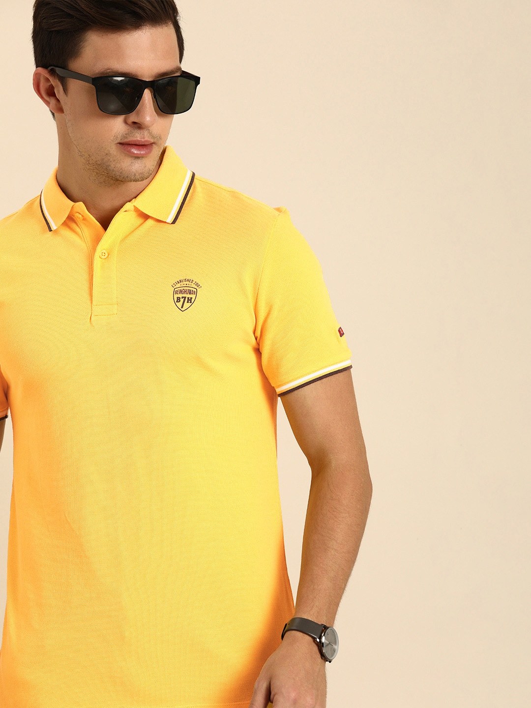 

Being Human Men Yellow Pure Cotton Solid Polo Collar Pure Cotton T-shirt