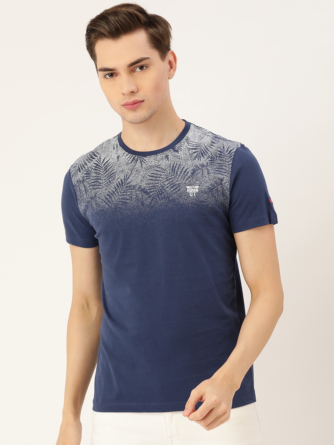 

Being Human Men Navy Blue & White Floral Print Pure Cotton T-shirt