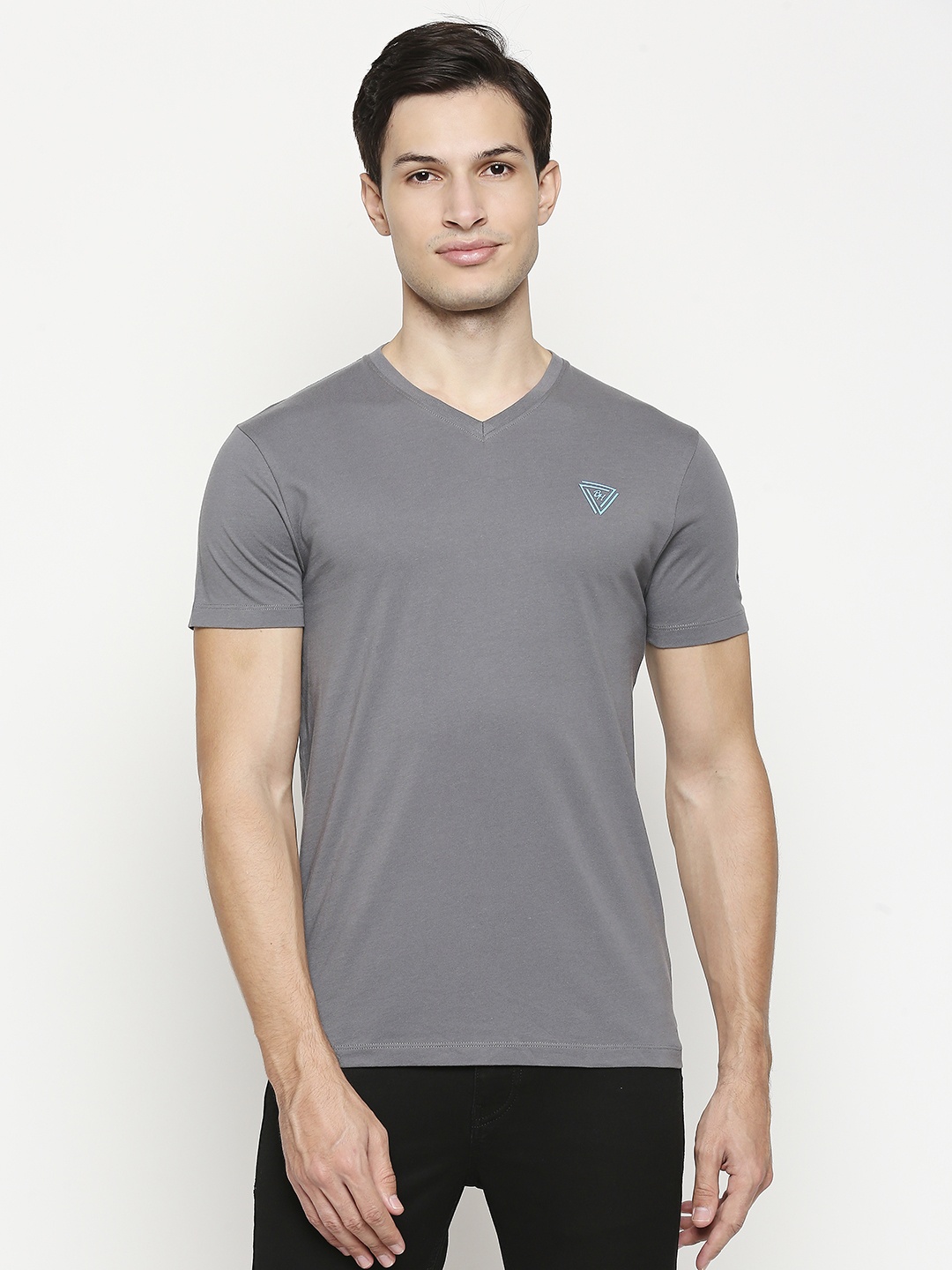 

Being Human Men Grey Solid Pure Cotton T-shirt