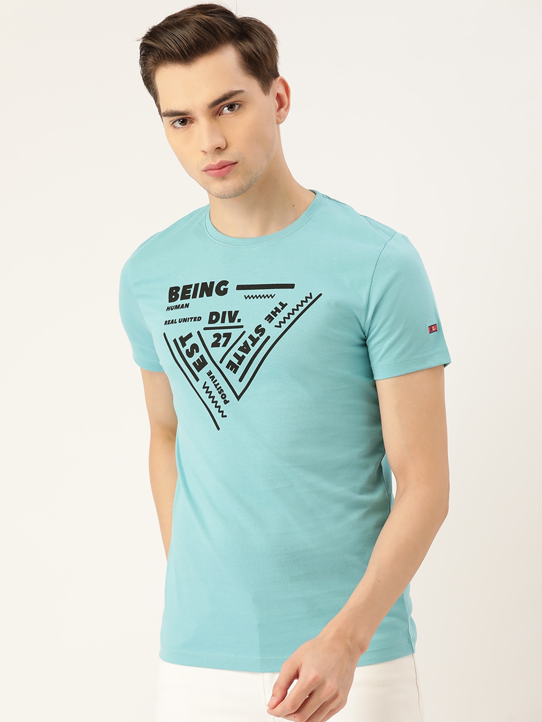 

Being Human Men Blue Black Typography Printed Pure Cotton T-shirt