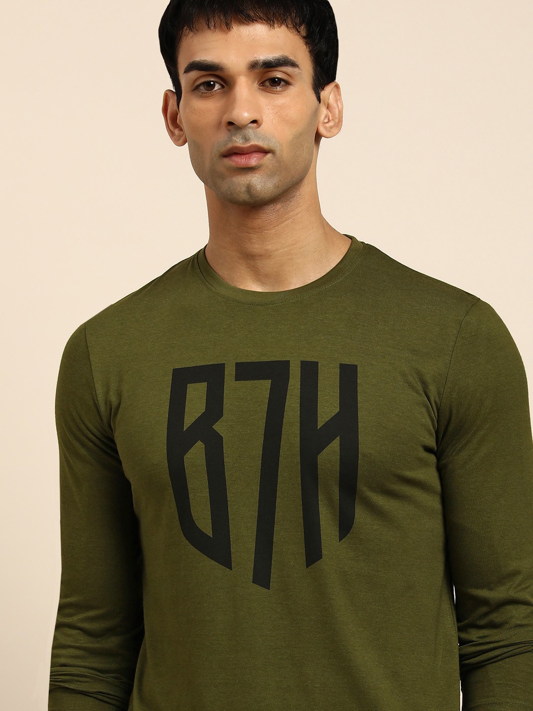 

Being Human Men Olive Green Typography Printed Pure Cotton T-shirt