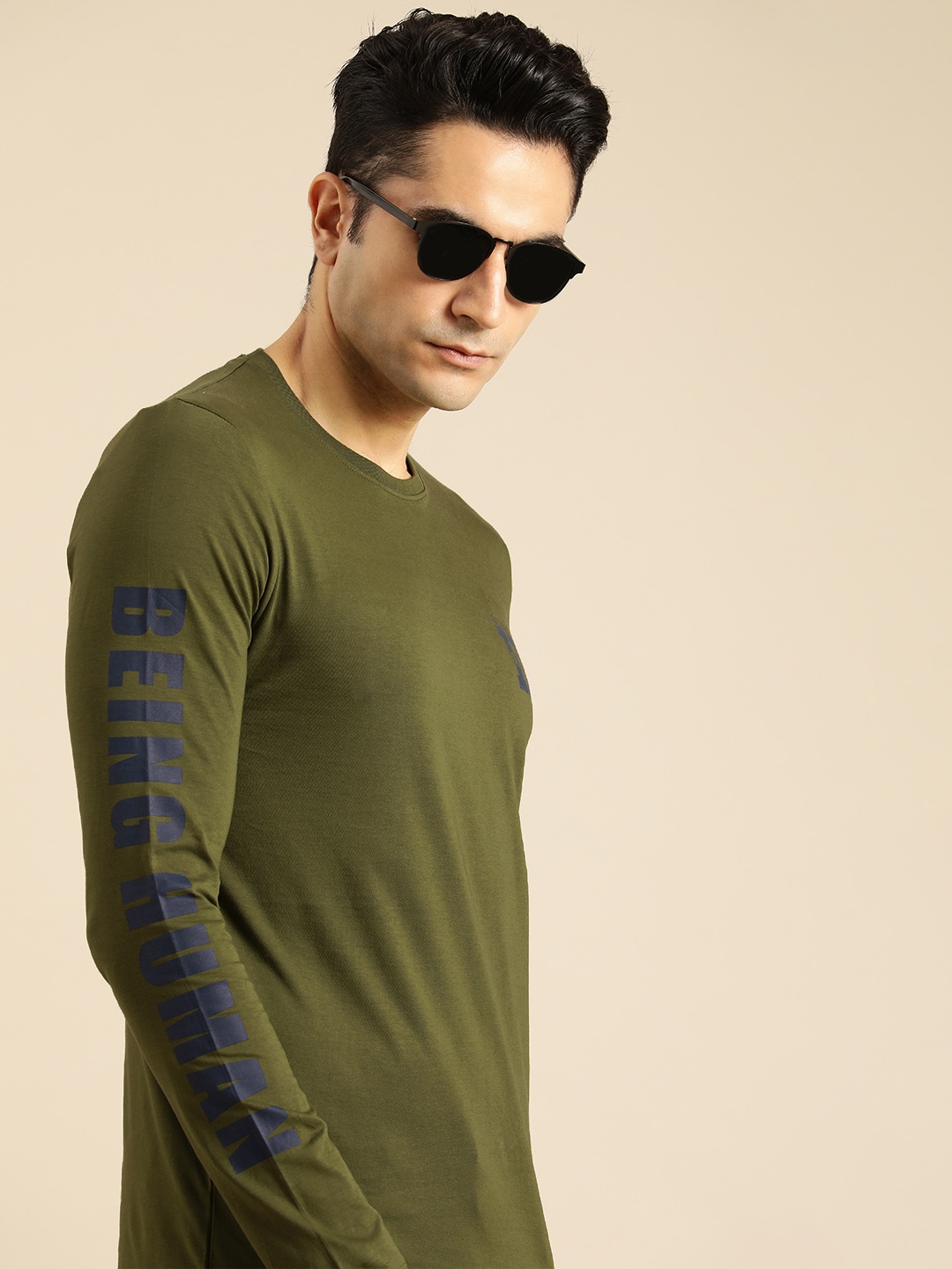 

Being Human Men Green Brand Logo Printed Pure Cotton T-shirt