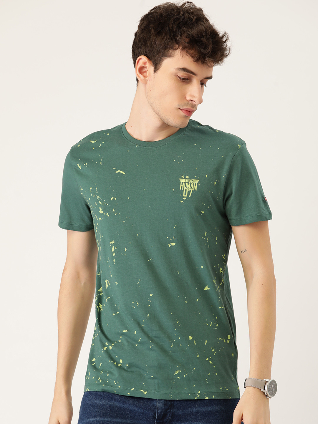 

Being Human Men Green Printed Pure Cotton T-shirt