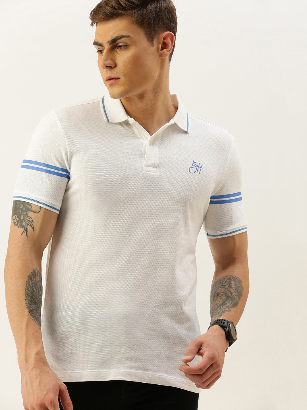 

Being Human Men White Solid Polo Collar Pure Cotton T-shirt