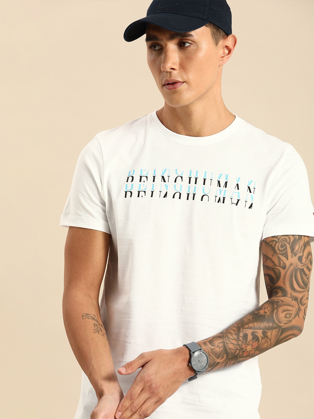 

Being Human Men White Printed Round Neck Pure Cotton T-shirt