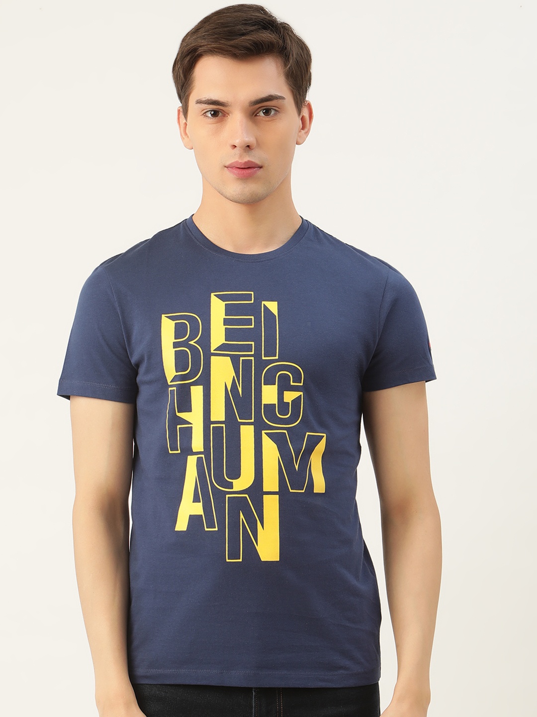 

Being Human Men Navy Blue Printed Pure Cotton Round Neck T-shirt