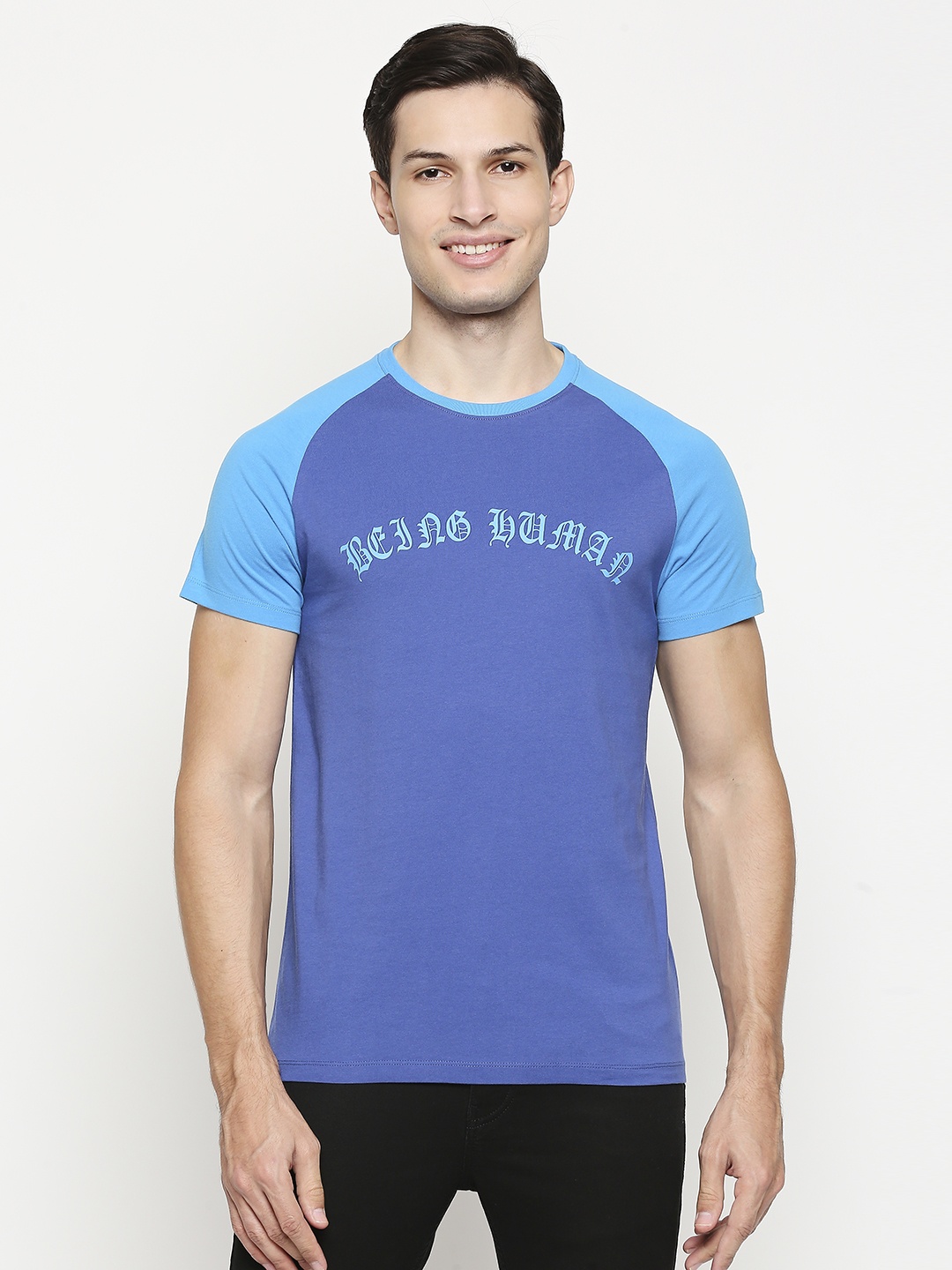 

Being Human Men Blue Brand Logo Printed Pure Cotton T-shirt