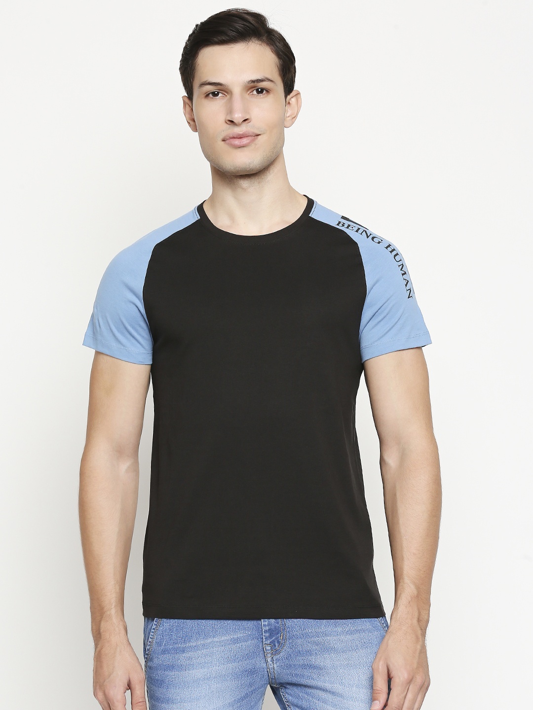 

Being Human Men Black & Blue Pure Cotton T-shirt