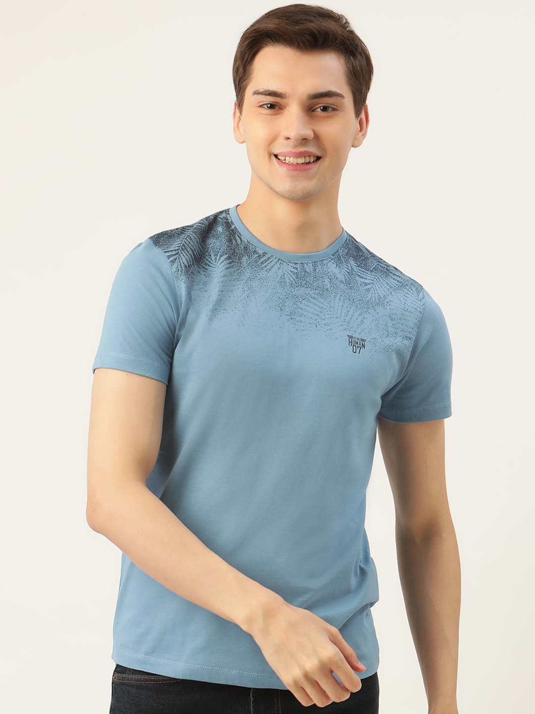 

Being Human Men Blue Solid Pure Cotton Round Neck T-shirt