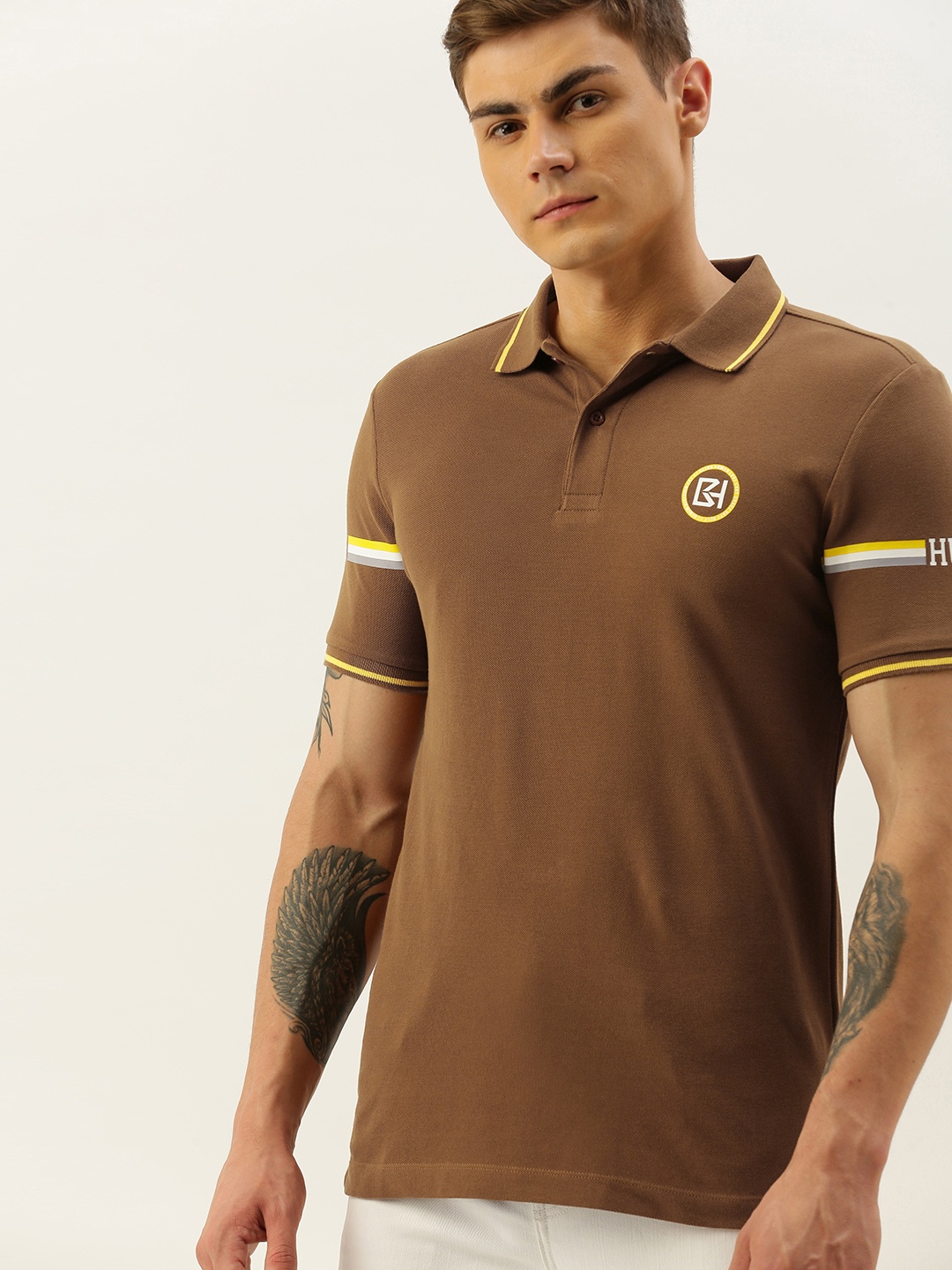 

Being Human Men Brown Solid Polo Collar Pure Cotton T-shirt