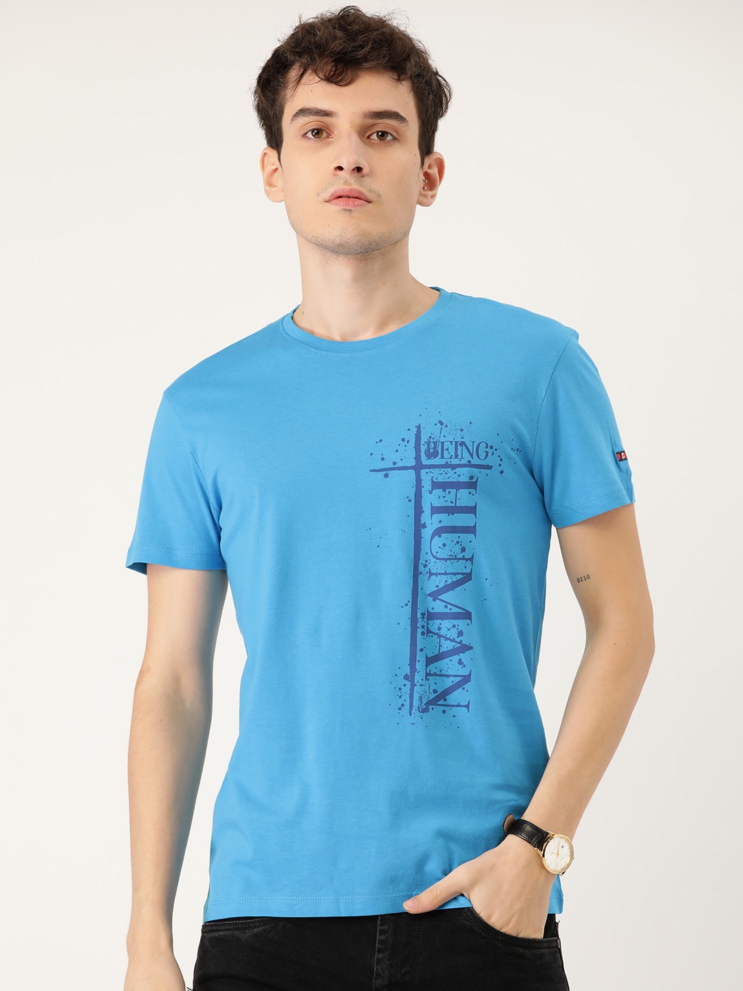 

Being Human Men Blue Typography Printed Pure Cotton T-shirt