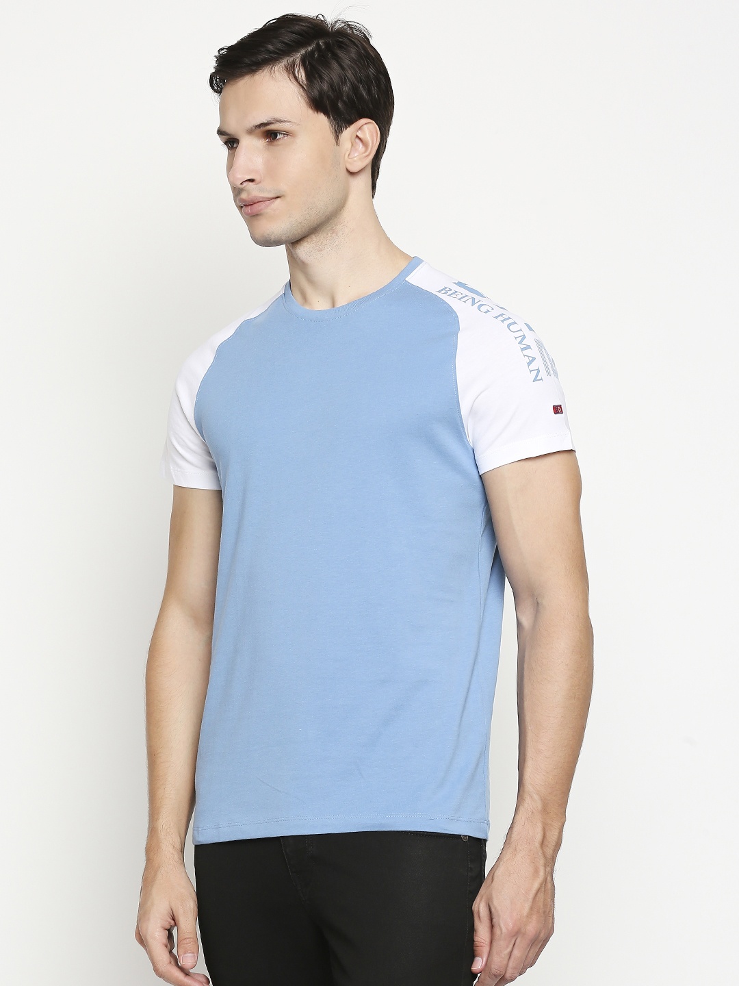 

Being Human Men Blue Solid Pure Cotton T-shirt