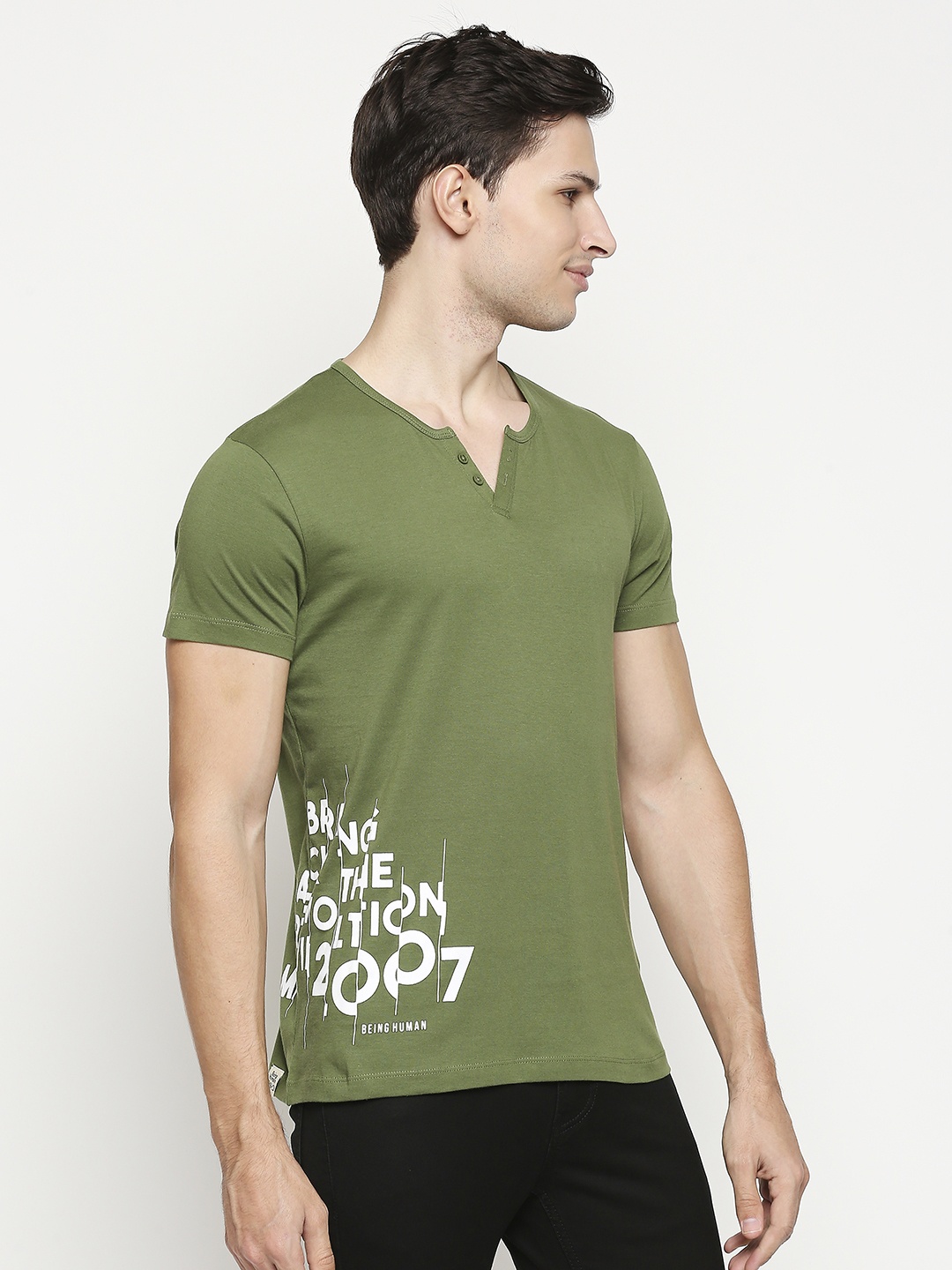 

Being Human Men Green & White Brand Logo Printed Pure Cotton T-shirt
